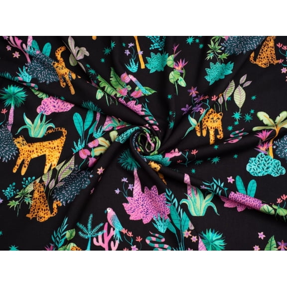 Jungle Grapevine Viscose Challis Fabric Minerva Exclusive - per yard