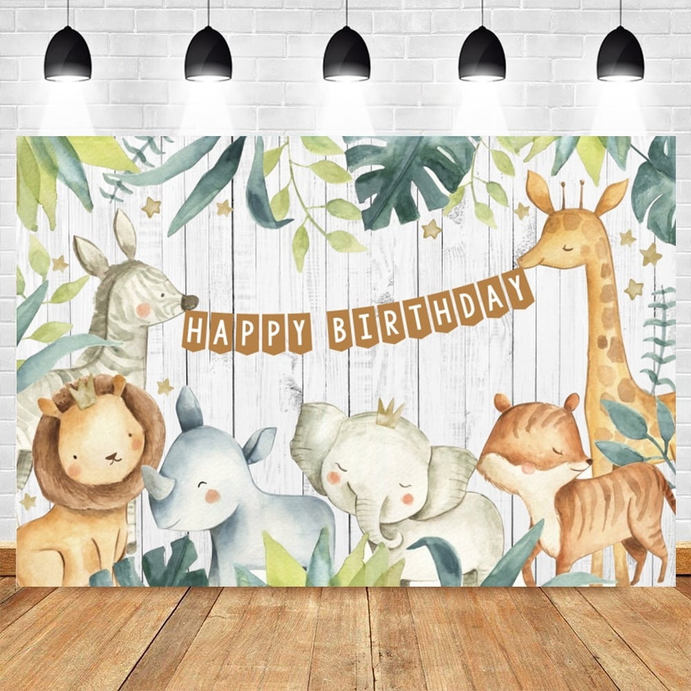 Jungle Animals And Green Forest Round Birthday Backdrop Kit