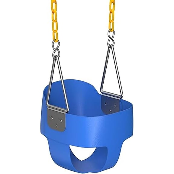 Jungle Gym Kingdom Toddler Swing; Heavy Duty, High Back, Full Bucket Baby Swing Seat with Coated Chains for Outdoor Use; Fully Assembled; Blue