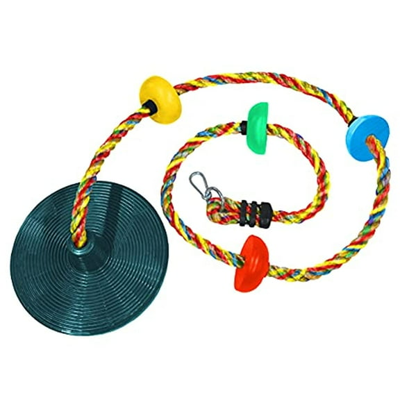 Jungle Gym Kingdom Tree Swing – Green Disc Swinging Seat & Rainbow Climbing Rope