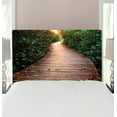 thumbnail image 1 of Jungle Headboard, Boardwalk In Mangrove Forest Sunlight Tunnel Sunset Autumn Green Leaves, Upholstered Decorative Metal Bed Headboard with Memory Foam, Twin Size, Brown Green Yellow, by Ambesonne, 1 of 4