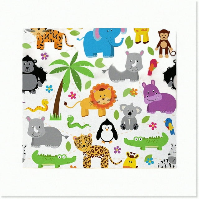 Jungle Joy Fabric - Cartoon Animals, Colorful Zoo, Tropical Plants ...