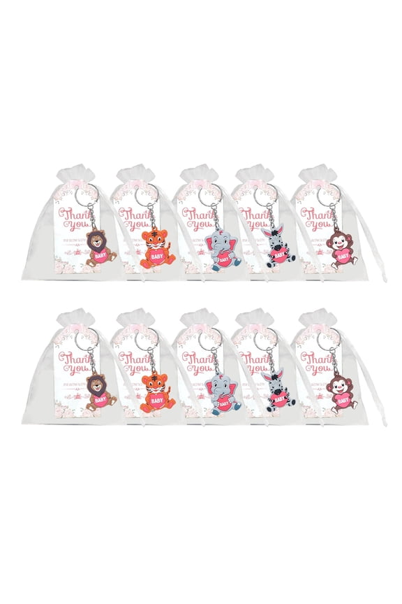 Jungle Keychains Keyrings Zoos Keychains with Organza Bags Thank You Tages Baby Showers Party Supplies