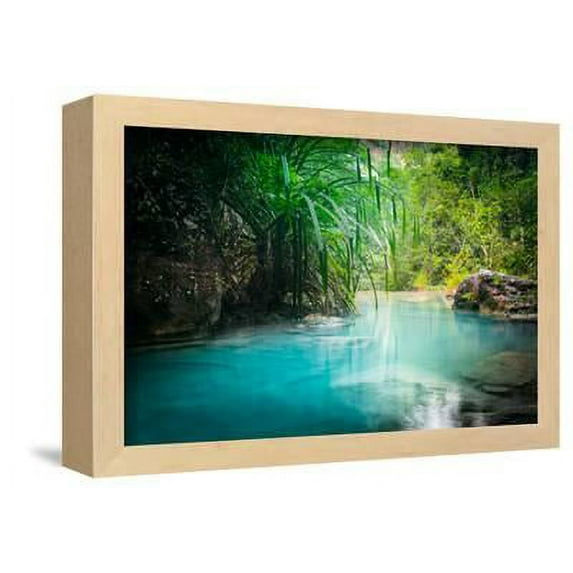 Jungle Landscape with Flowing Turquoise Water of Erawan Cascade Waterfall at Deep Tropical Rain For, Scenic Framed Art Print Wall Art by Perfect Lazybones Sold by Art.Com