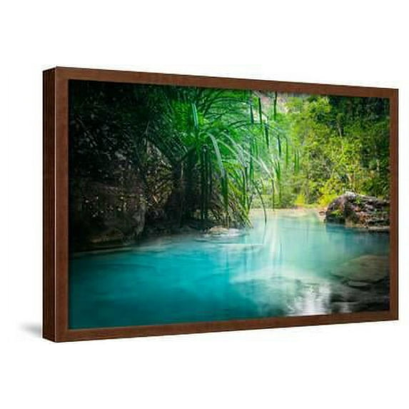 Jungle Landscape with Flowing Turquoise Water of Erawan Cascade Waterfall at Deep Tropical Rain For, Scenic Framed Art Print Wall Art by Perfect Lazybones Sold by Art.Com