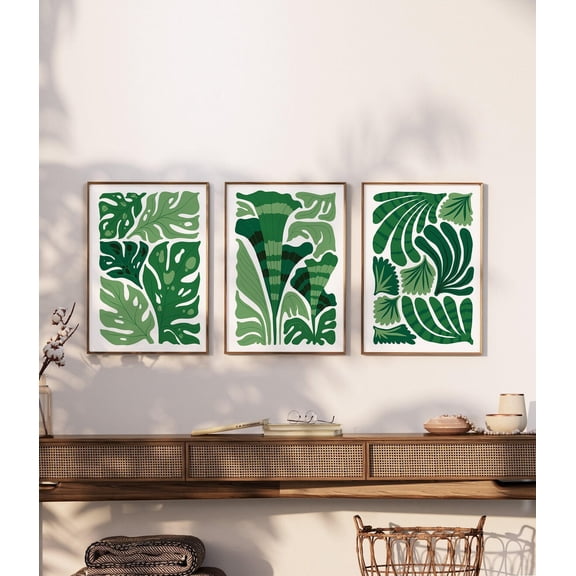 Jungle Leaf Triptych Wall Art Tropical Block Canvas Set Vibrant Botanical Set 3
