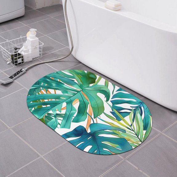 Jungle Leaves Bath Mat Tropical Diatomaceous Earth Bathroom Rugs Absorbent Stone Bath Mat Fast Drying Shower Rug Non Slip Doormat 15.7" x 23.6"