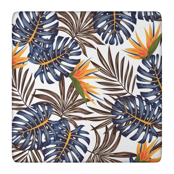 Jungle Leaves Beach Vacation Fitted Table Cover - Palm Inspired Square Tablecloth (36x36 Inches)