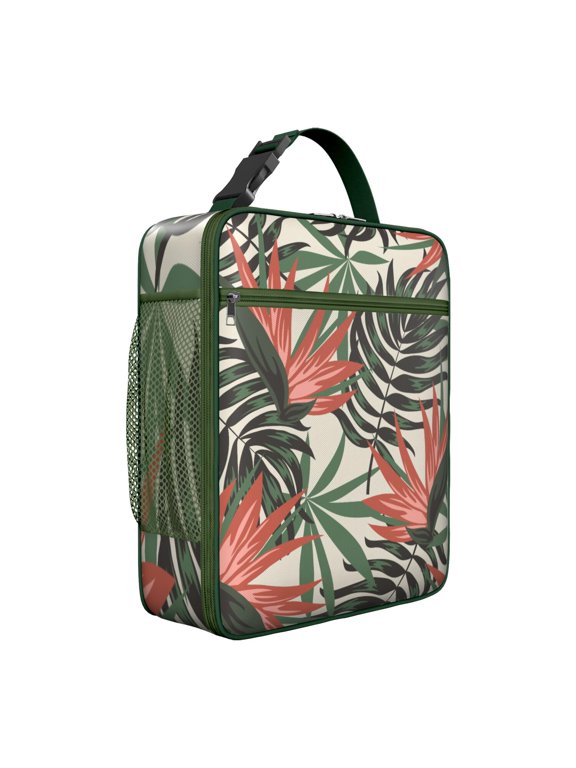 Jungle Leaves Exotic Floral Insulated Lunch Bag – Tropical Floral Hawaiian Print Summer Beach Hawaiian Hibiscus Botanical Jungle Leaves Summer Hawaiian Palm Leaf and Exotic Tote