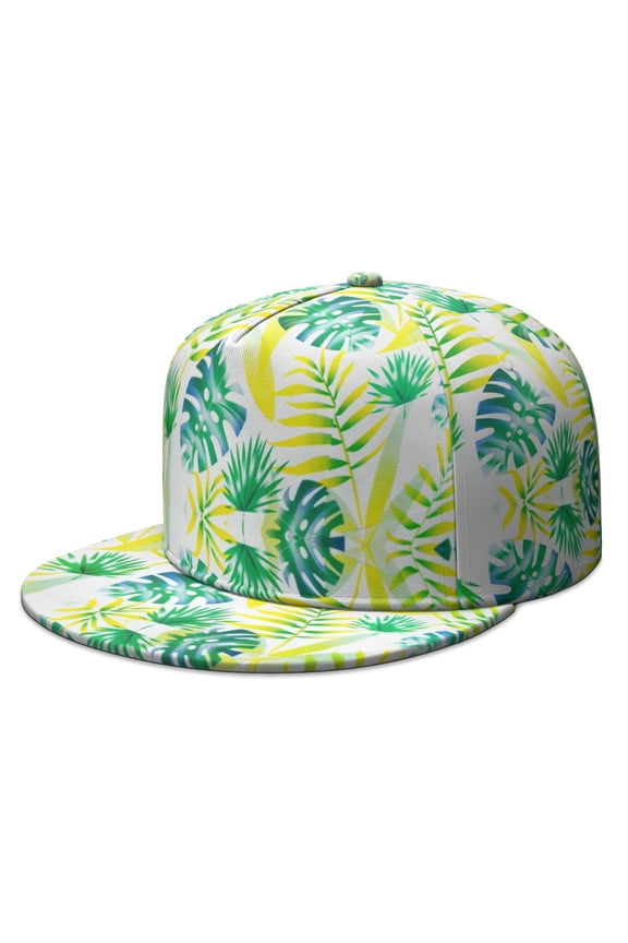 Jungle Leaves Flat Brim Panel Hat - High Top Baseball Cap for Hip Hop Events & Running