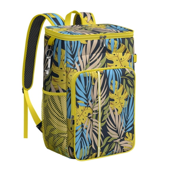 Jungle Leaves Insulated Backpack Cooler, Leakproof Cooler Bag with Palm Inspired Design for Hiking and Travel