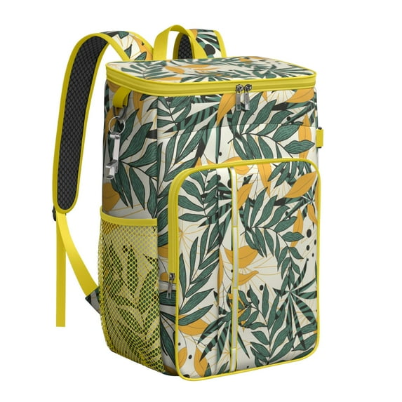 Jungle Leaves Insulated Backpack Cooler, Leakproof Cooler Bag with Palm Inspired Design for Hiking and Travel