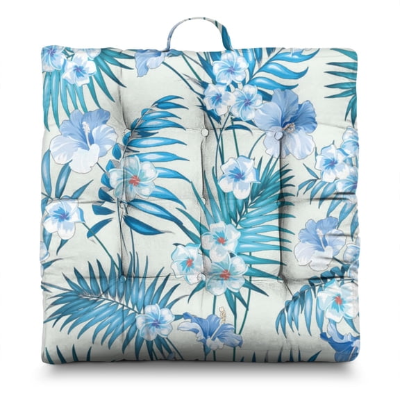 Jungle Leaves Meditation Pillow&nbsp;– 22x22 Inch Square Cushion, Dutch Velvet, Botanical Monstera & Tropical Foliage (Lush Green Aesthetic)