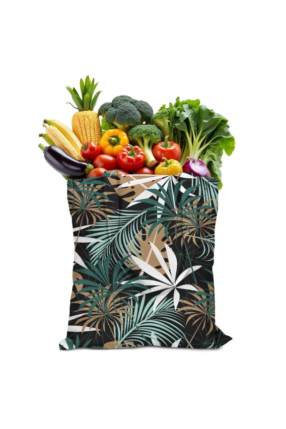 Jungle Leaves Pattern Canvas Bag, Lightweight Reusable Tote with Tropical Plant Design, Eco-Friendly Beach Vacation Handbag for Women or Students