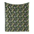 thumbnail image 1 of Jungle Leaves Soft Flannel Fleece Blanket, Painting Illustration of Tropical Flowers and Fronds Greenery, Cozy Plush for Indoor and Outdoor Use, 60" x 80", Charcoal Grey Multicolor, by Ambesonne, 1 of 5
