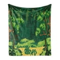 thumbnail image 1 of Jungle Leaves Soft Flannel Fleece Throw Blanket, Cartoon Illustration of Forest Glade Exotic Landscape Outdoor Scenery, Cozy Plush for Indoor and Outdoor Use, 50" x 70", Multicolor, by Ambesonne, 1 of 6