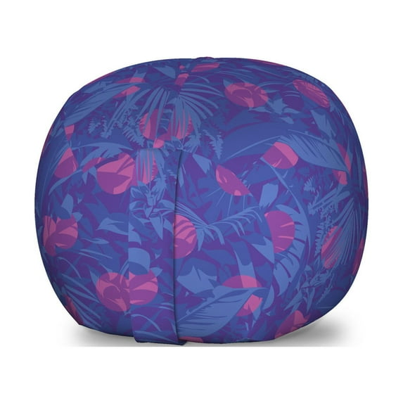 Jungle Leaves Storage Toy Bag Chair, Geometric and Hawaiian Circular, Stuffed Animal Organizer Washable Bag, Large Size, Fuchsia Violet Blue, by Ambesonne
