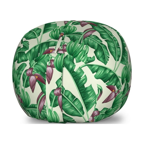 Jungle Leaves Storage Toy Bag Chair, Illustration of Banana Leaves Tropical Foliage Flowers and Fruits, Stuffed Animal Organizer Washable Bag, Large Size, Coconut and Multicolor, by Ambesonne