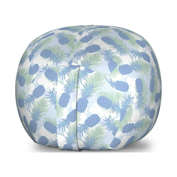Jungle Leaves Storage Toy Bag Chair, Pineapples Drawn on Leaf Motifs Pastel Fruity, Stuffed Animal Organizer Washable Bag, Large Size, Purpleblue Almond Green, by Ambesonne
