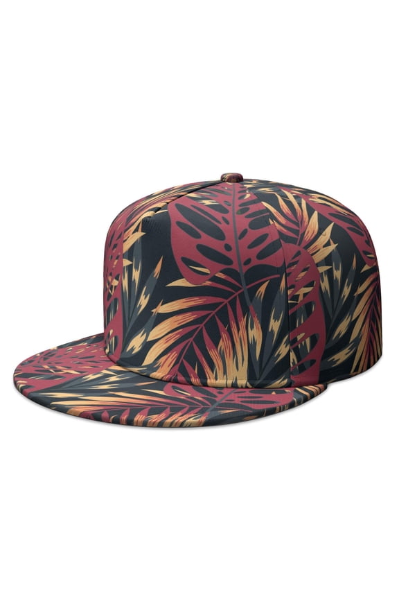 Jungle Leaves Tropical Flat Brim Panel Hat - High Top Baseball Cap for Hip Hop Events & Running