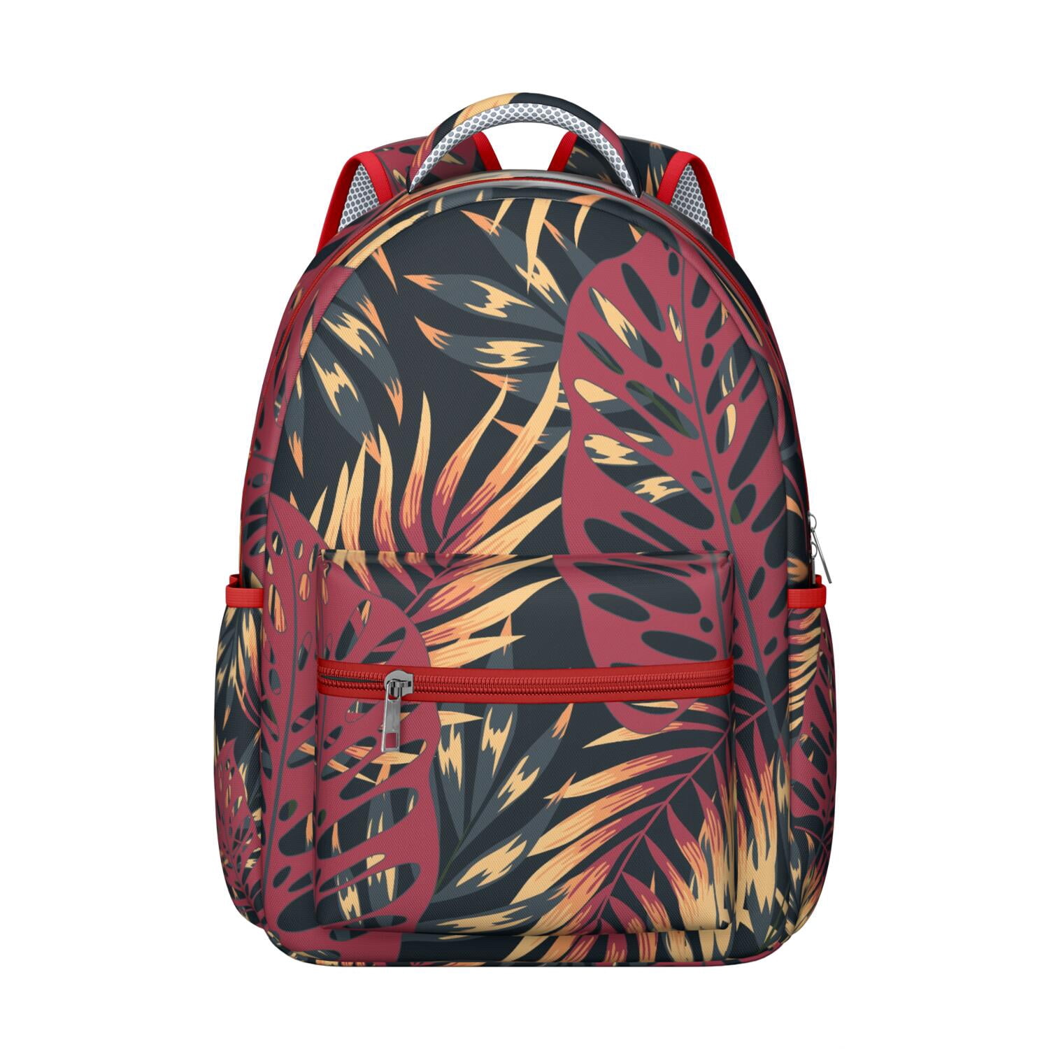 Jungle Leaves Waterproof Backpack for Teens, Ergonomic Design with Adjustable S-Shaped Shoulder Straps & Padded Back Panel