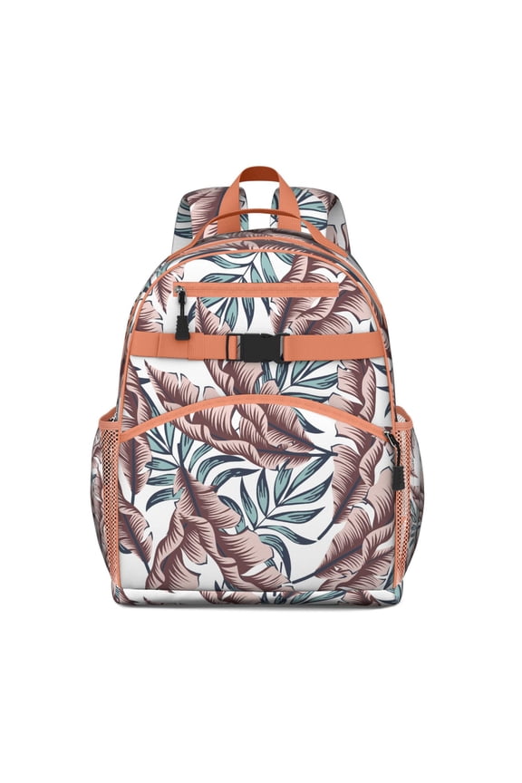 Jungle Leaves Waterproof Travel Backpack - Ergonomic Book Bag with Side Pockets for Students & Commuters