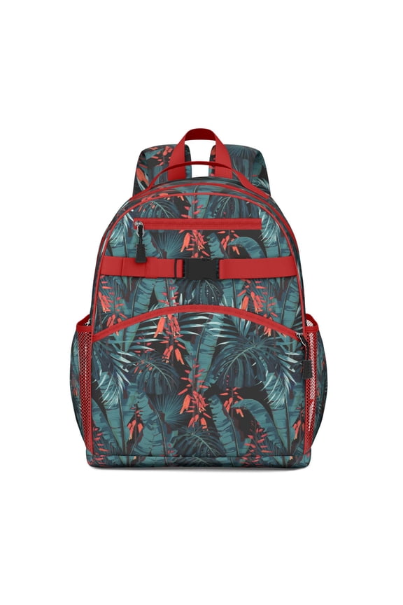 Jungle Leaves Waterproof Travel Backpack - Lightweight Durable Book Bag for Students