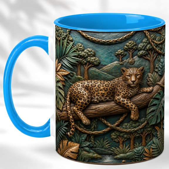 Jungle Leopard Coffee Mug, Wild Cat Mug, Ceramic 11 oz
