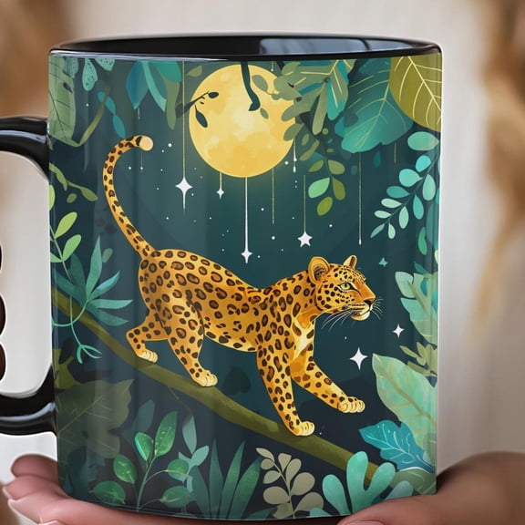 Jungle Leopard Stretching like a BIG CAT, Coffee Cup, Tea Mug, Animal Lover Gift Wildlife Lover, Leopard Mug, Morning Coffee Cup, jungle cat