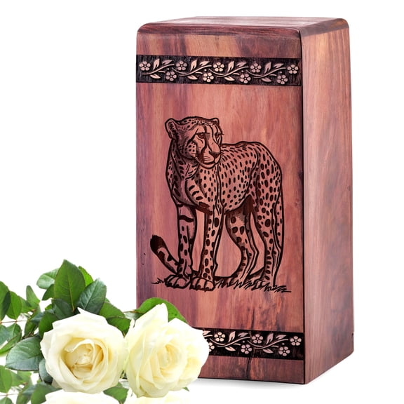Jungle Leopard Theme Urn for Human Ashes/Pet Ash - Wooden Urns for Male/Female - Cremation Funeral Urns - Memorial Keepsake Urns - 11.25inch, Large Size - 1Pcs Pack