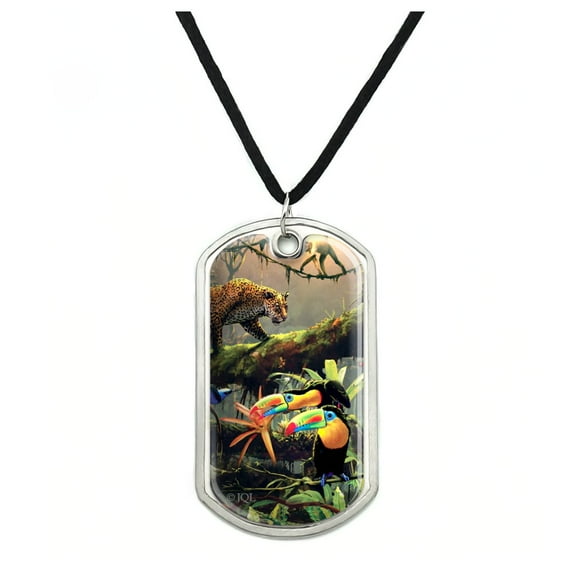 Jungle Life Leopard Cat Toucans Monkeys Military Dog Tag Pendant Necklace with Cord