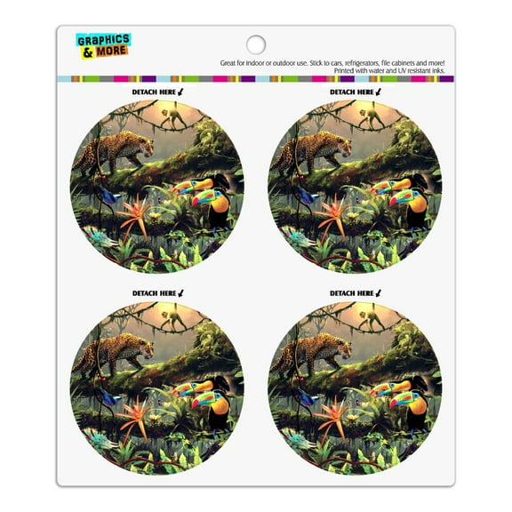 Jungle Life Leopard Cat Toucans Monkeys Refrigerator Fridge Locker Vinyl Circle Magnet Set