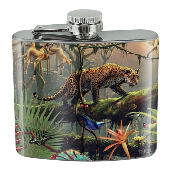 Jungle Life Leopard Cat Toucans Monkeys Stainless Steel 5oz Hip Drink Kidney Flask