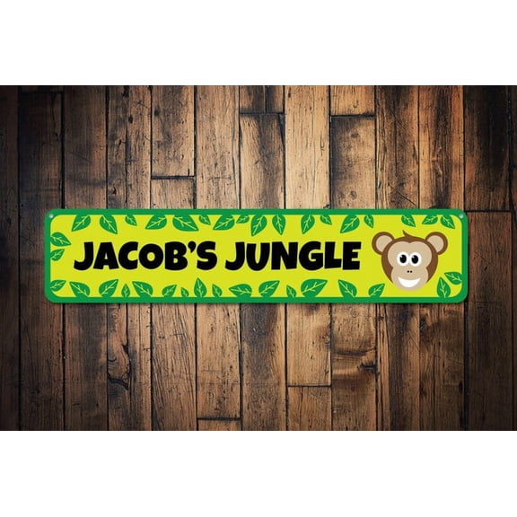 Jungle Monkey Sign Kid Room Sign Sign Child Bedroom Custom Jungle Decor Animal Playroom Sign - Jungle Sign - Size: 16 x 4 Inches
