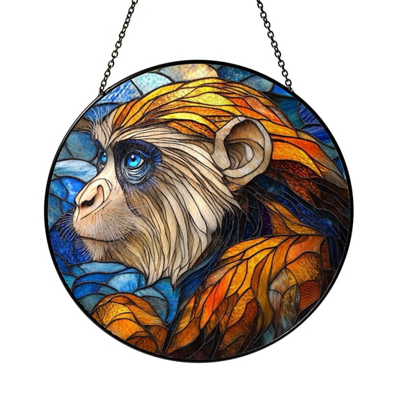 Jungle Monkey Stained Glass Style Suncatcher, Nature Window Decor Panel, Animal Art Gift Idea