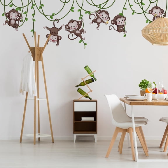 Jungle Monkey Wall Decals,Jungle Animals Monkey Vine Leaves Wall Stickers,Zoo Decoration Stickers,for Kids Baby Boys Room Nursery Bedroom Playroom Home Decoration.