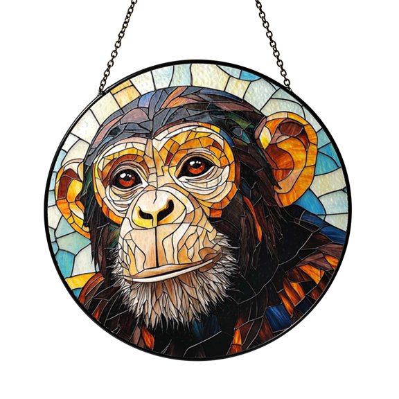 Jungle Monkey Window Glass Suncatcher Ornament, Wildlife Light Catcher Hanging for Living Room or Studio Decor