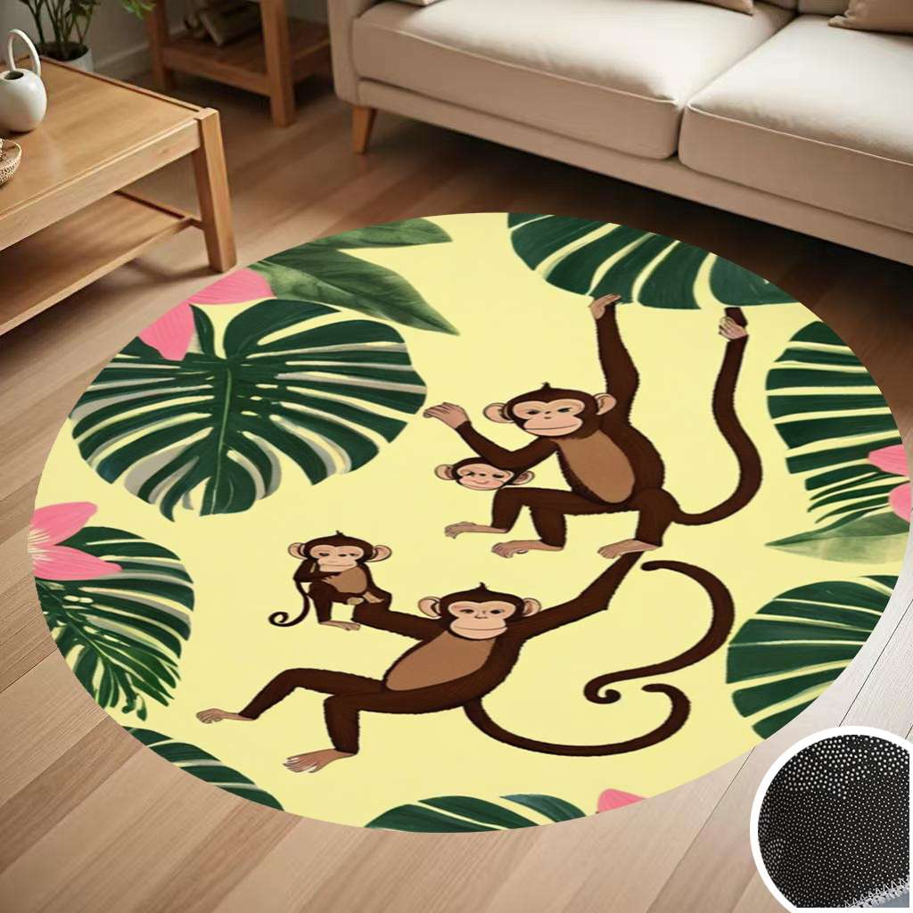 Jungle Monkeys Floral Leaves Round Carpet Living Room Bedroom Home ...