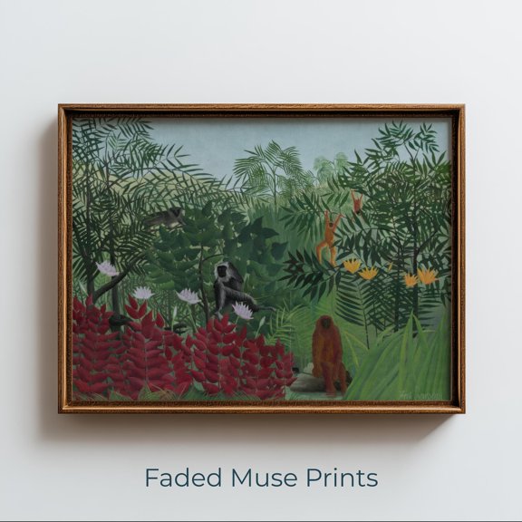 Jungle Monkeys Wall Art Print, Vintage Exotic Botanical Decor