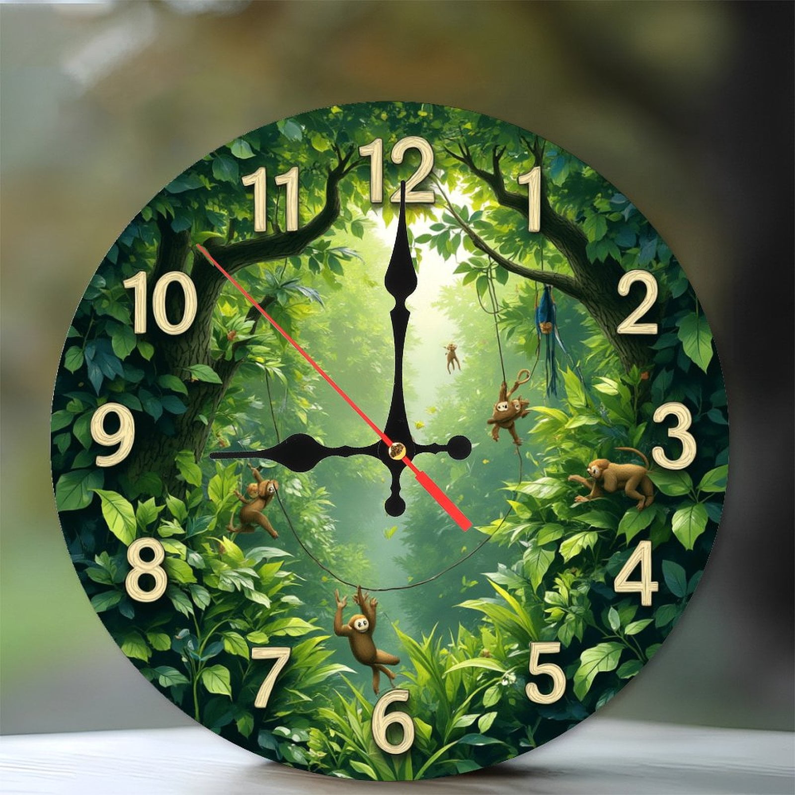 Jungle Monkeys Wall Clock Rainforest Animals Home Decor 10-Inch Silent ...