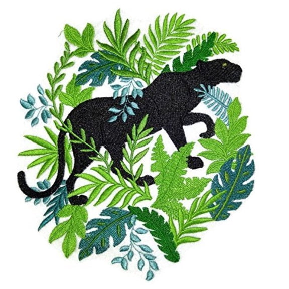 Jungle Paradise And Panther Embroidered Iron on/Sew patch [7.1" X 7.8"]