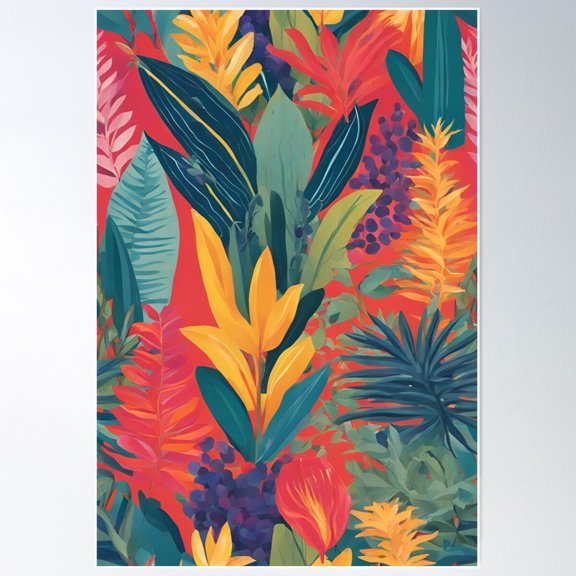 Jungle Paradise - Vibrant Floral Canopy Poster Wall Art, Modern Wall Decor For Living Room Bedroom, 16x24 UNFRAMED