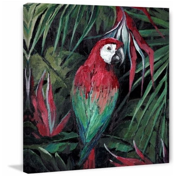 Jungle Parrot Painting Print on Wrapped Canvas