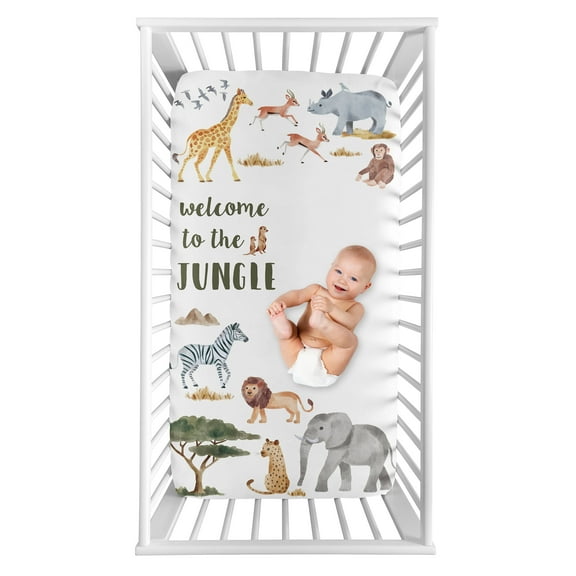 Sweet Jojo Designs Jungle Green Yellow and Grey Photo Op Fitted Crib Sheet