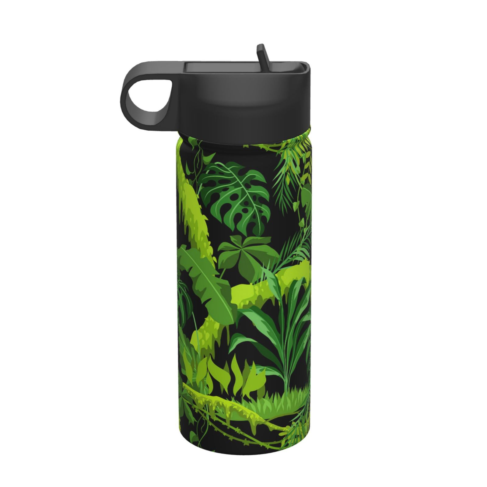 Jungle Plants (4) 18 oz Water Bottle with Straw Lid Insulated Water
