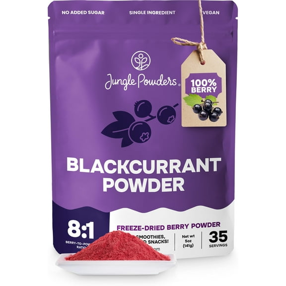 Jungle Powders Black Currant GGA1 Powder 5 Ounce Freeze Dried Black Currants for Recovery - Dehydrated Fruit Rich In Anthocyanins & Polyphenols Blackcurrant Extract for Smoothies, Tea, Baking