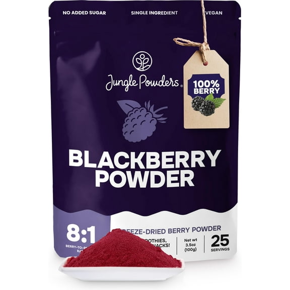 Jungle Powders Blackberry Powder GGA1 3.5 Ounce Bag Blackberries Fruit Additive Free Unsweetened Smoothie Superfood Nordic Wild Blackberry Extract for Baking Flavoring Dry Black Berry Powder