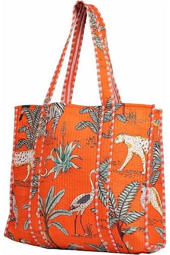 Jungle Print Tote Bag Indian Handmade Cotton Shopping Unisex Tote Bag Handmade Block Printed Shoulder Market Daily Use Bag