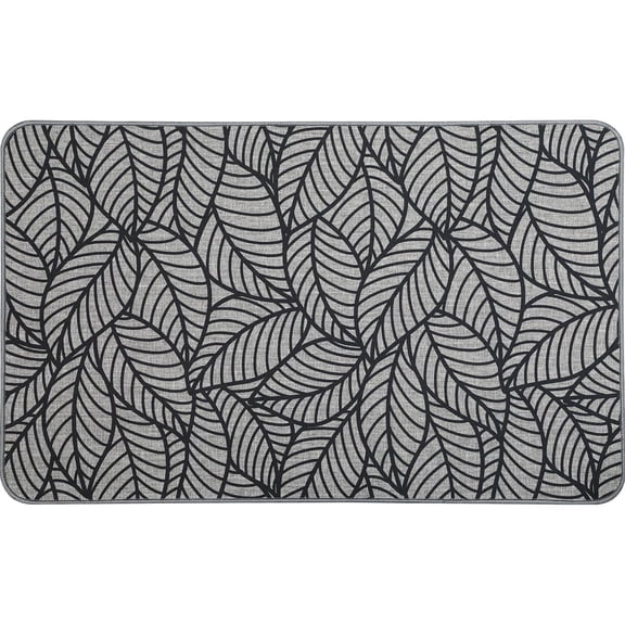 Jungle Printed Kitchen Mat 32" x 20" - Gray Leaves Design - Stylish & Durable - Ideal for Homeowners & Renters - Non Slip & Comfort Floor Mat
