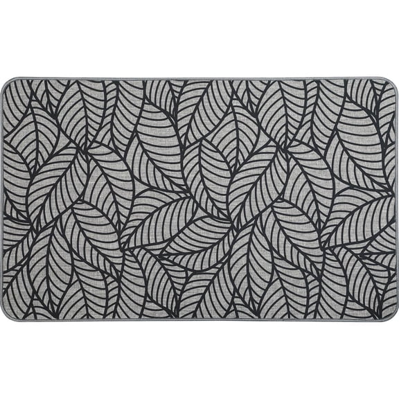 Jungle Printed Kitchen Mat 32" x 20" - Gray Leaves Design - Stylish & Durable - Ideal for Homeowners & Renters - Non Slip & Comfort Floor Mat
